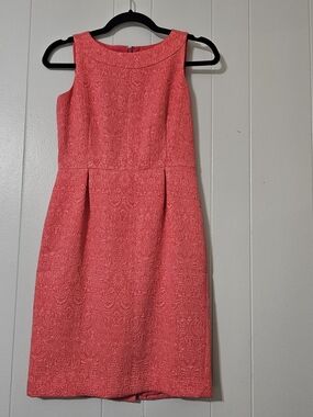 Ann Taylor Petite Dress 00P Coral Jacquard Sleeveless A-Line Work Career